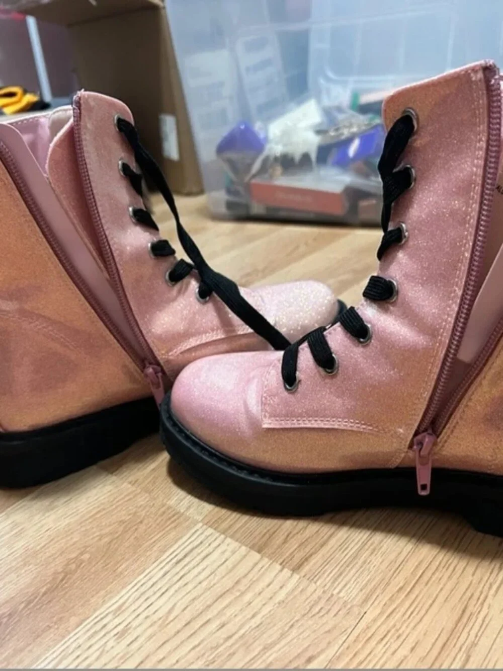 Therabouts Pink & Black Glitter Boots Size 5M